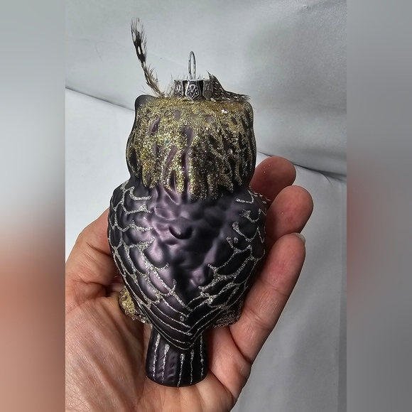 Vintage Blown Glass OWL 5" Christmas Ornament Brown Gradient Glitter Feathers - Picture 7 of 7